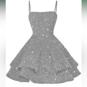 Y2K Silver/Grey sequin Mini Party Dress